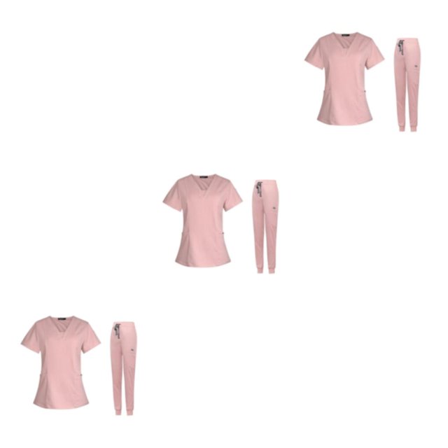 maskred Ensemble de Sarrau pour Femmes Infirmière Col en V Lavable à la Machine Manches Courtes Tenue Confortable Rose m Ensemble de 3