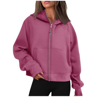 JMYHOAM Womens Zip Up Hoodies Casual Loose Hooded Long Sleeve Zipper Solid Cardigan Blouse Hoodies Sweatshirt Tops Jacket Coat with Pocket, S