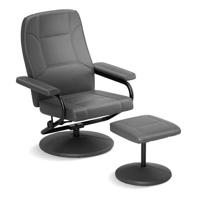 Costway Fauteuil Inclinable avec Ottoman Dossier Réglable Siège Rembourré Repose-Pieds pour Chambre Gris