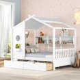 thumbnail image 1 of Lit Cabane Pleine Grandeur en Bois avec 2 Tiroirs, Lit pour Enfants avec Tablette de Rangement, Blanc, 1 of 8