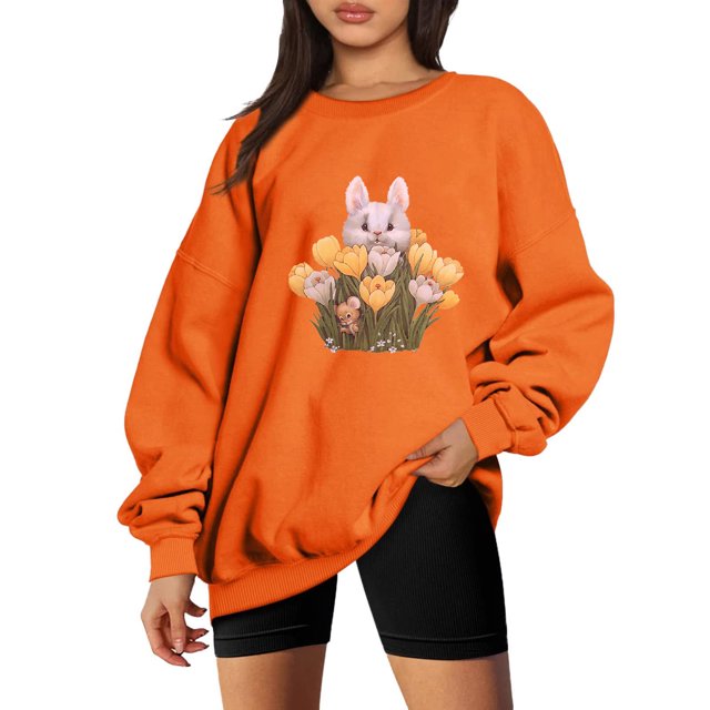 2023 Chandail en Molleton de Mode pour Femmes 50 % de Rabais Liquidation Classique Décontracté Nouvel An Chandail de Mode Lapin Col Rond Manches Longues Sans Capuche Chandail Ample