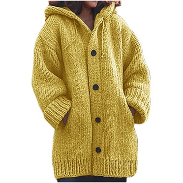 Veste Tricotée Décontractée pour Femmes, Épaisse, à Manches Longues, Boutonnée, Grande Taille, Cardigan à Capuche