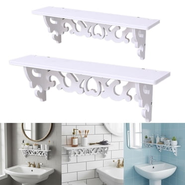 YYV No Punching Required Wall Shelves Floating Shelves Display Shelf Wall Mount PVC Rack Spice Rack Bookshelf for Living Room Toilet Office Bedroom Kitchen White