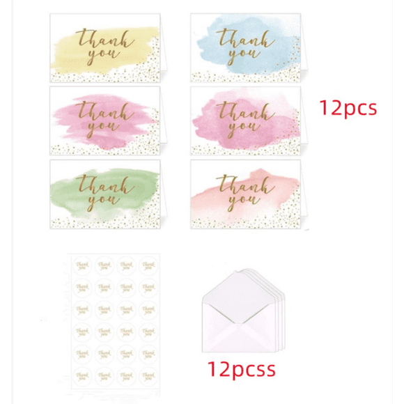 Thank You Greeting Cards, Pack of 12/24 Watercolour Design Cards Multi pack With Envelopes, Used for Birthday, Wedding, Business, Mothers, Fathers, Friends Thank you Cards