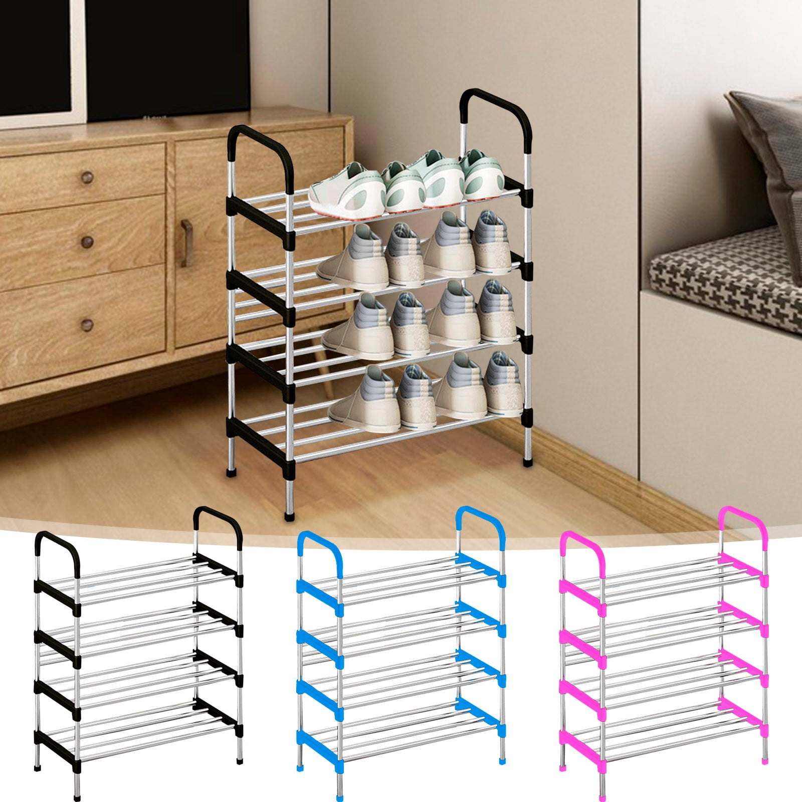 Wzzjkit Shoe Rack Multi-layer Shoe Organizer Economical Entrance Assembly Multifunctional Shoe Rack Organizer Plastic 4-layer Storage Wrought Iron Dormitory Storage Shoe Rack for Closet