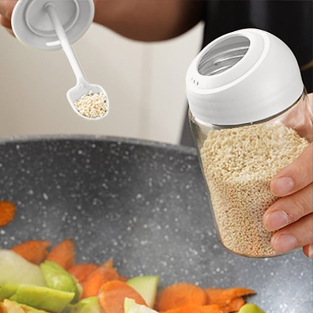 HOZADOIE Spice Jars Kitchen Essentials Kitchen Seasoning Storage Jar Spoon Lid Integrated Glass Telescopic Seasoning Jar