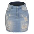 thumbnail image 4 of Jupe Courte Trapèze en Denim Usé pour Femmes, Décontractée, Extensible, Style Confortable, Mini-Jupe Junior, 4 of 4