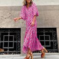 thumbnail image 2 of RKSTN Robes pour Femme Robe à Imprimé Floral à Manches Bouffantes Grande Taille Robe à Manches Courtes à Col en V Fluide Robe Maxi de Soirée, 2 of 7