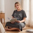 thumbnail image 3 of Agnes Orinda Nuisettes pour Femmes Grande Taille Col Ras du Cou Manches Courtes Robe de Nuit Imprimé Chats Pyjamas Détente Maison avec Poche 2X Gris Foncé, 3 of 8