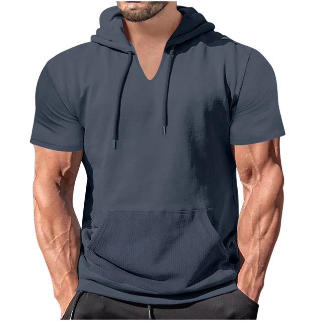 Birdeem Blouse à Capuche pour Hommes Chemise de Sport Unie avec Boutons Col Rond Manches Courtes