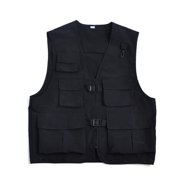 Men'S Sleeveless V Neck Zip Up Streetwear Cargo Vest Jacket With Pockets Men'S Casual Jackets Black Xl