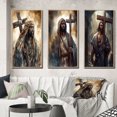 thumbnail image 1 of Designart "Jesus with Cross in Black III" Religious Landscape Framed Wall Art Set Of 3 - Black Religious Landscape Frame Gallery Wall Set For Home Decor, 1 of 6