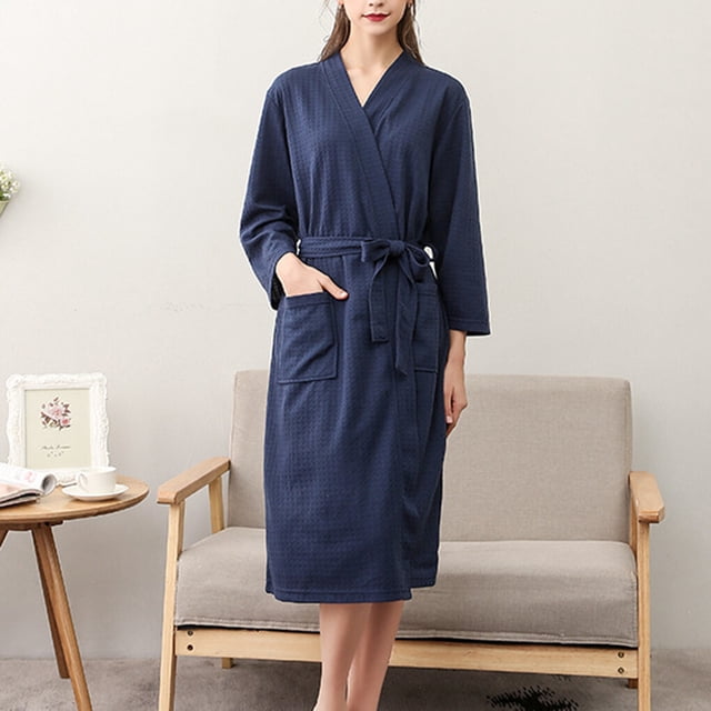 serony Women Water Absorption Bath Robe Solid Solid Waffle Waffle Bathrobe Spa Home Dress Nightgown