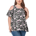 thumbnail image 1 of CHUANK Women‘s Plus Size Cold Shoulder Tunic Top Summer Short Sleeve Blouse, 1 of 7