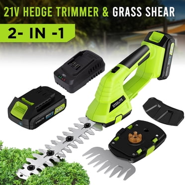 Steelite 21V Taille-haie Sans Fil - Cisaille à Gazon Électrique Portative 2 en 1 et Ensemble de Taille-Arbustes, Cisaille à Haie avec Batterie Lithium-Ion 2,0ah pour l'Entretien du Jardin et de la Pelouse
