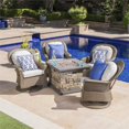 thumbnail image 2 of Noble House Alhambra 5 Piece Outdoor Swivel Chair and Firepit Set in Brown, 2 of 39