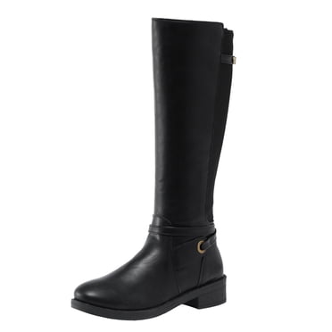 Jsaierl Women's Chunky Low Heels Boots Knee High Winter Boots Comfortable Pull On Zipper Chunky Heel Western Cowgirl Knee High Boots