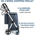 thumbnail image 2 of LEUYA ABC Chariot d'Épicerie, Chariot de Magasinage à 4 Roues, Chariot de Magasinage en Aluminium 46 L avec Sac Isotherme, Poignée Réglable, Chariot de Magasinage Pliant, 2 of 8