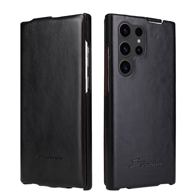 Étui en Cuir à Rabat pour Samsung Galaxy S25 Ultra - Ouverture Supérieure et Inférieure - Protection Complète - Options de Couleurs Multiples (Noir, pour Galaxy S25 Ultra)