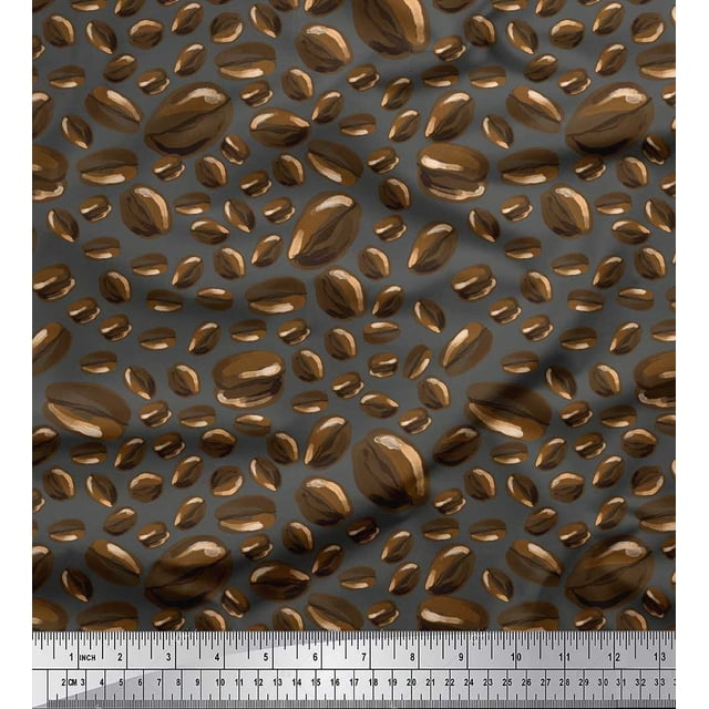 Soimoi Gray Rayon Fabric Coffee Beans Food Printed Craft Fabric by the Yard 56 Inch Wide