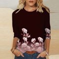 thumbnail image 2 of Pompotops Mode Femme T-shirt Imprimé Mi-Longueur Manches 3/4 Blouse Col Rond Hauts Décontractés Liquidation, 2 of 4