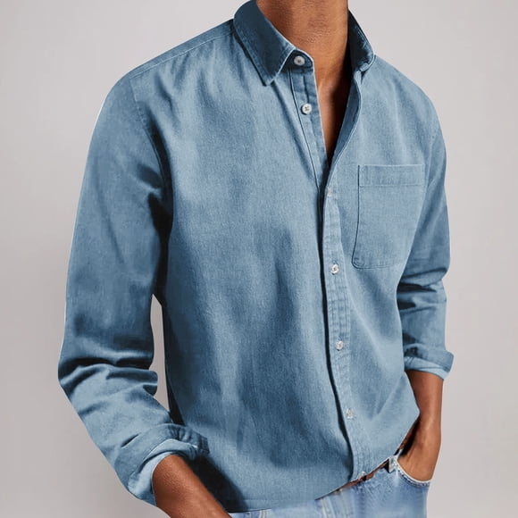 Horkkom Mens Button Up Shirts Long Sleeve With Pocket Casual Shirts Plus Size Solid Color Shirts, Gifts for Men