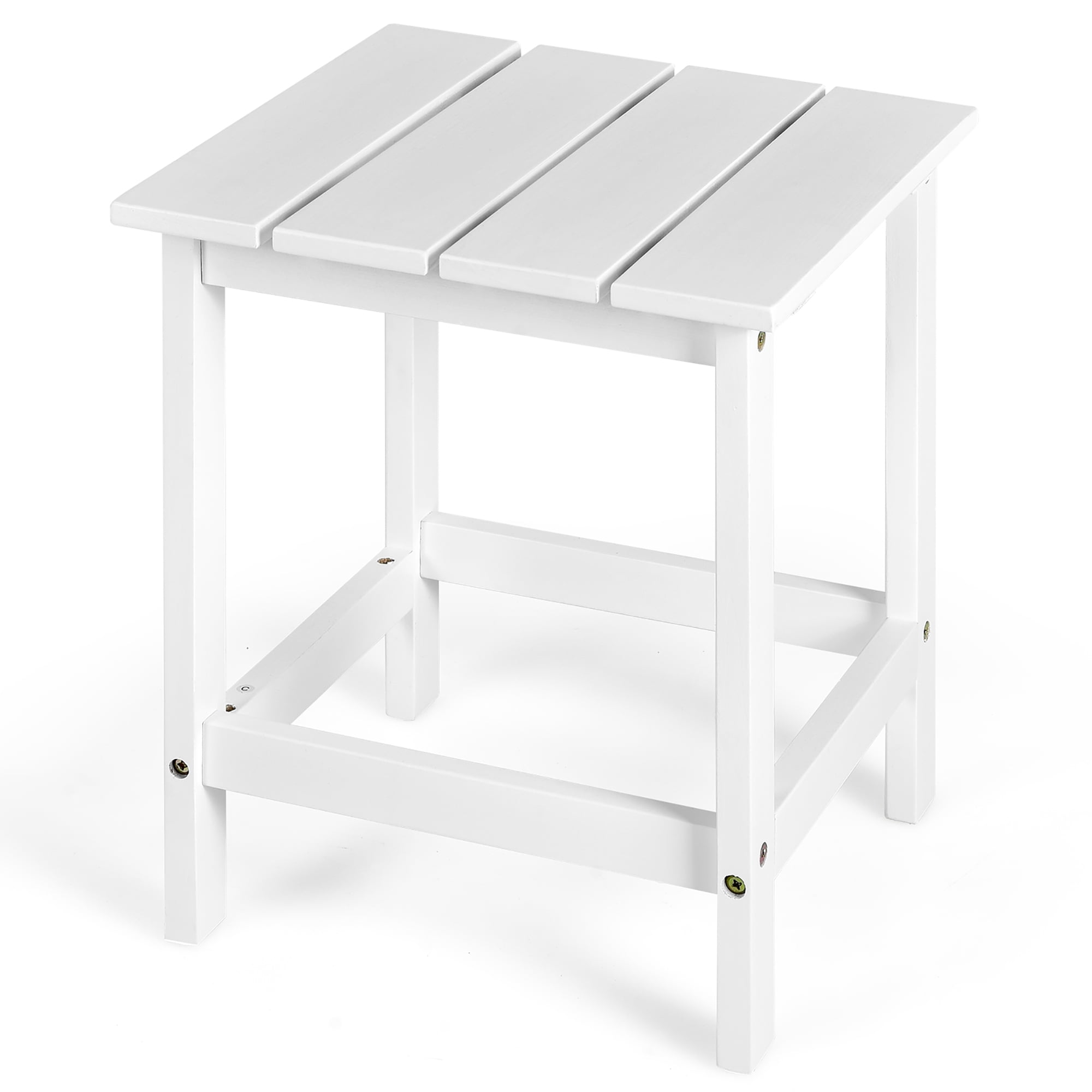 Costway Table d'Appoint de Patio 15 Pouces Carré à Lattes en Bois pour Café, Jardin, Terrasse, Blanc