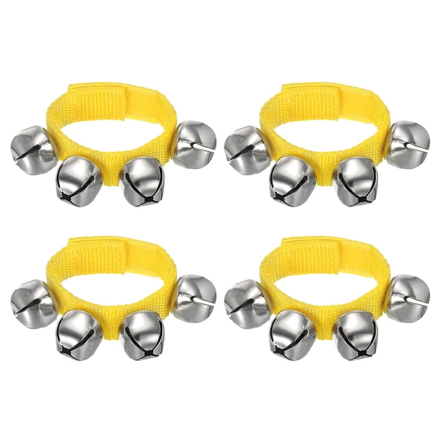 Unique Bargains 4 Pcs Clochettes de Poignet, Clochettes à Grelots Clochettes de Cheville Instruments de Percussion Rythme Musical pour Fête Noël, Jaune