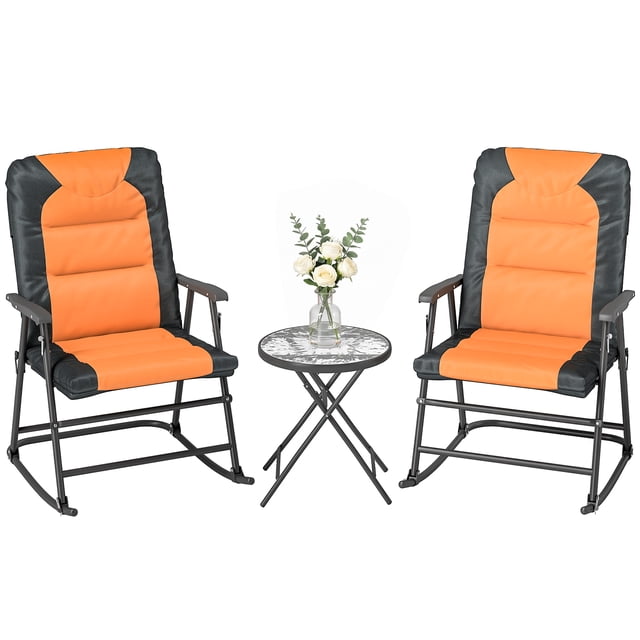 Outsunny 3pc Patio Foldable Rocking Chair Set, Orange