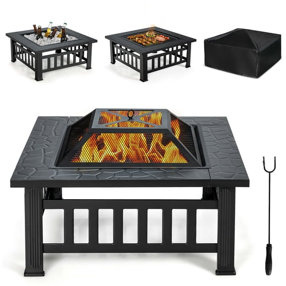 Gymax Foyer Extérieur Carré 3 en 1 de 32 Pieds' avec Gril BBQ, Housse de Pluie pour le Camping