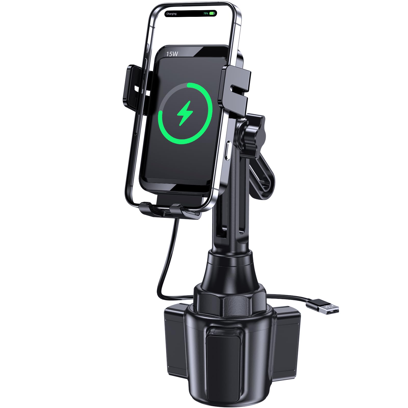 Wireless Car Charger, MOKPR 15W/10W/7.5W Cup Holder Phone Mount, Auto Clamping Fast Charging Car Mount, Air Vent Phone Holder for iPhone 16 15/14/13/12 pro