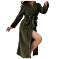 thumbnail image 4 of RXIRUCGD Mode Femmes Décontracté Uni Manches Longues Dames Ample Poche Garder au Chaud Peignoirs Faux Velours Tenue de Nuit Robe Chemises de Nuit( Vert Armée, Taille:2TG ), 4 of 9
