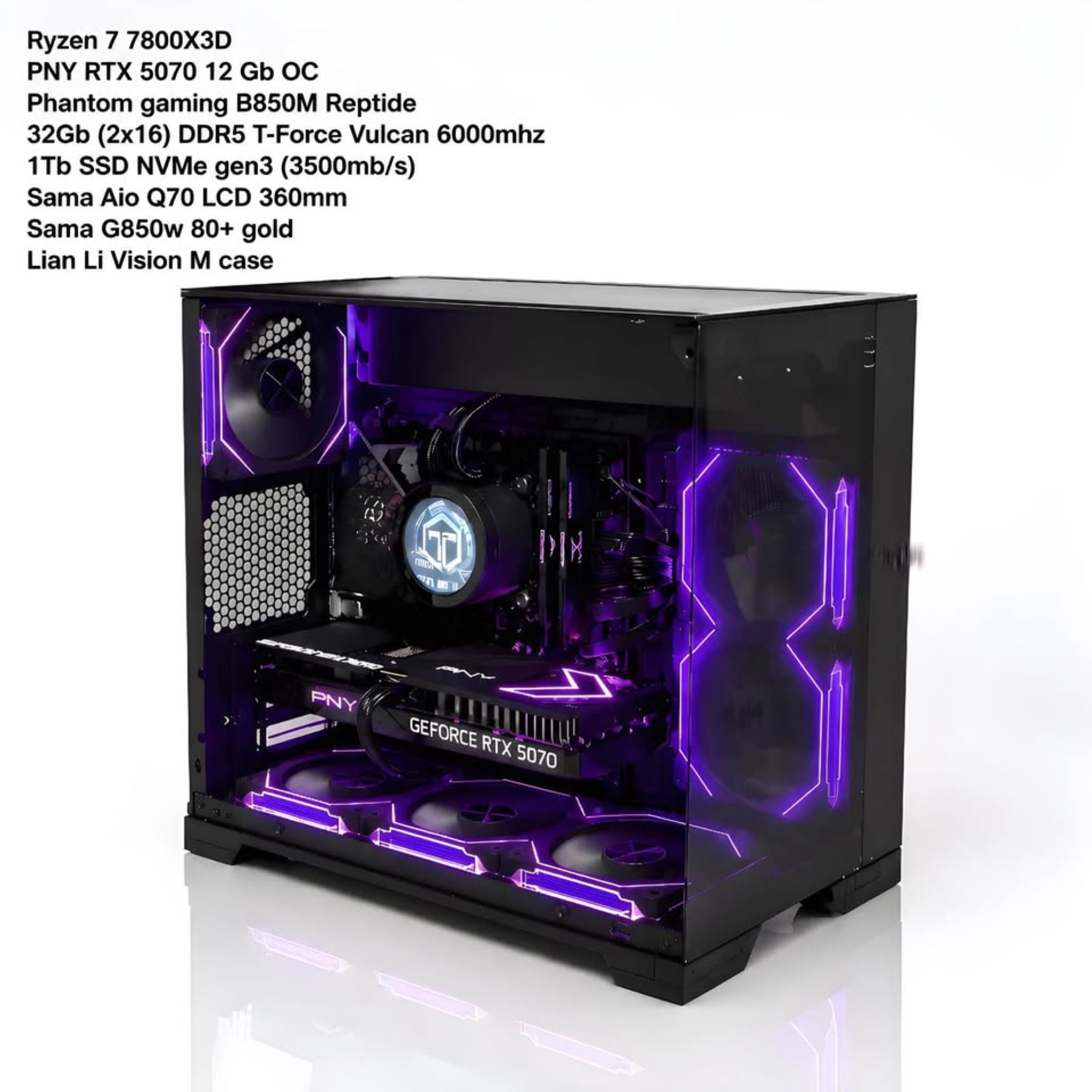 Desktop Gaming PC – Ryzen 7 7800X3D • RTX 5070 OC • 32 Go DDR5 • AIO 360mm • 1TB SSD