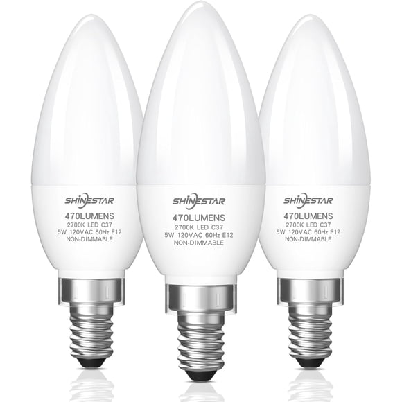 SHINESTAR Lot de 3 Ampoules pour Ventilateur de Plafond, Équivalent 120 V 40 W, Ampoule Candélabre DEL E12, Petite Base, Blanc Chaud 2700 K, Non Dimmable