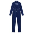 thumbnail image 3 of TiaoBug Girls Ice Skating Jumpsuit Rhinestone Mock Neck Competition Figure Skating Dancewear Navy Blue 14, 3 of 7