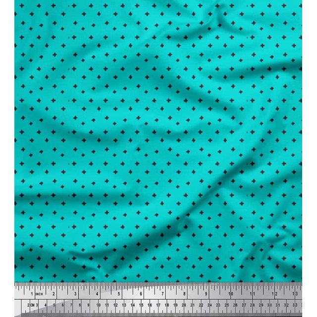 Soimoi Green Cotton Poplin Fabric Plus Sign Geometric Print Fabric by the Yard 42 Inch Wide