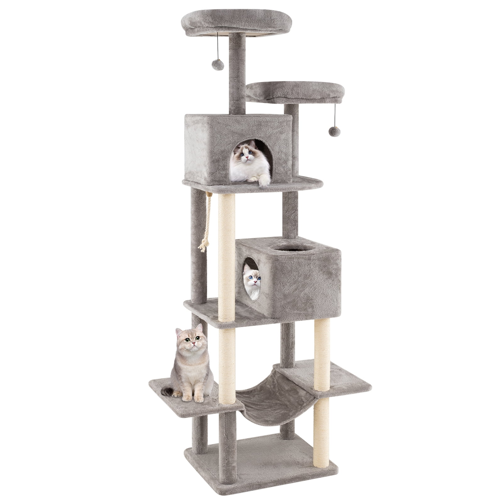 Gymax 81'' Large Cat Tree for Indoor Cats Multi-level Kitty Climbing Tower w/ 2 Condos