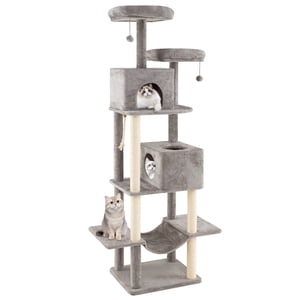 Gymax Grand arbre de chat de 81'' pour les chats intérieurs Tour d'escalade à plusieurs niveaux avec 2 Condos
