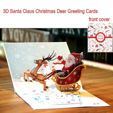 Clearance! Santa Holiday Deer Merry Christmas Up Christmas Cards Card 3D Greeting Home Decor