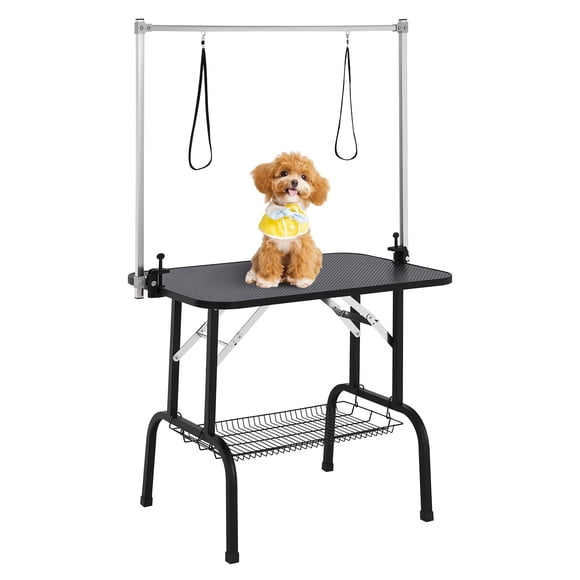 46" Dog Grooming Table, Protable Small dog Grooming Table for Dogs At Home With Height Adjustable Arms, Nooses, Mesh Tray, 330LBS Static Weight Capacity, Trimming Drying Table for Small/Large Dogs