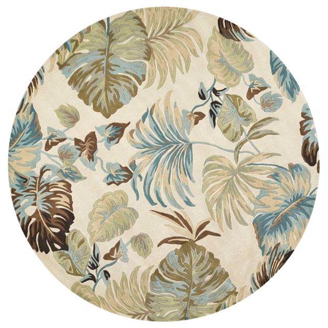 HomeRoots 350156 Tapis Rond en Laine Ivoire et Bleu 7 Pi. 6 Po.