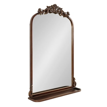 Kate and Laurel Arendahl Traditional Vintage Arch Mirror with Shelf, 21 x 32, Bronze, Baroque Antique Arched Wall Mirror with Functional Shelf and Ornate Frame