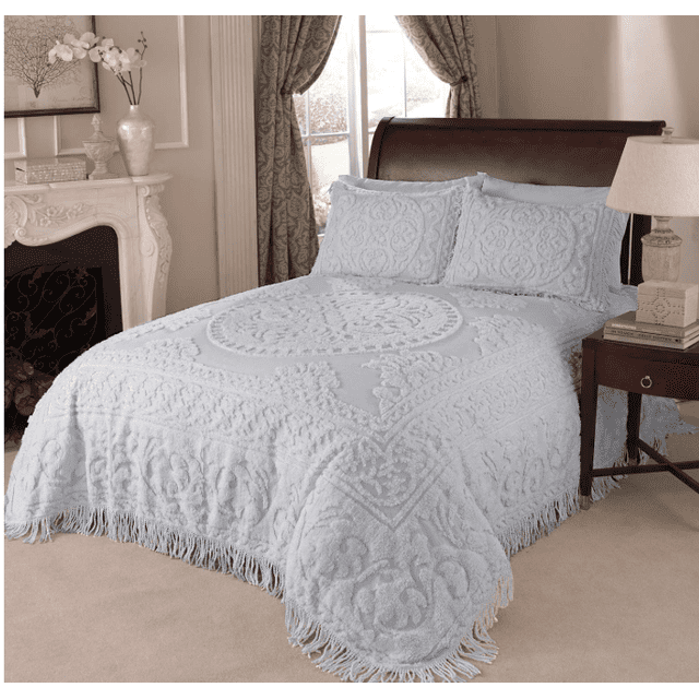 Beatrice Home Fashions Medallion Chenille Bedspread Full Gray Bedding