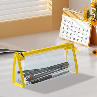 Iumwxz stationary Transparent Pencil Case Large Capacity Stationery Box Exam Special Stationery Bag School Supplies Cosmetics Storage Office supplies Yellow Plastic Deals of the Week