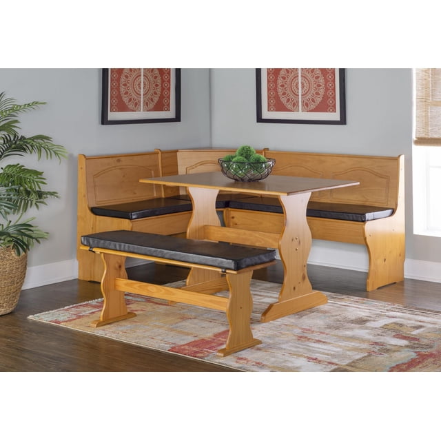 Bethany Ensemble de Coussins – Coussins Rembourrés en Mousse Noirs en PVC, Quatre Pièces, Posés sur des Bancs de Coin-Repas en Bois Naturel et un Banc Autonome. Ces Coussins de Chaise Offrent une Assise Confortable et un Nettoyage Facile, Rehaussant la Zone de Coin-Repas avec un Tapis à Motifs, une Plante en Pot et une Oeuvre Murale Encadrée. Convient Aussi comme Coussins de Banc pour un Confort de Repas Accru.
