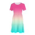 thumbnail image 4 of AherBiu Robe T-Shirt pour Femme Été Décontractée Col Rond Robe Courte Couleur Dégradée Manches Courtes Robe Mini, 4 of 5