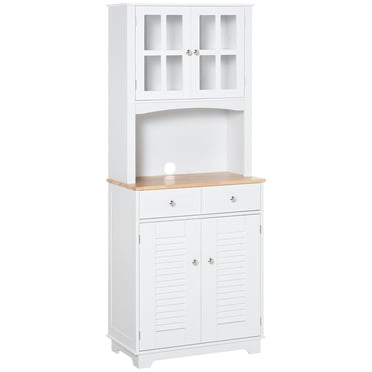 HOMCOM Armoire de Garde-Manger de Cuisine Traditionnelle Autoportante de 26,8 Pouces, avec Porte Encadrée et Armoire à Persiennes, Buffet de Cuisine et Huche, Buffet de Rangement en Bois avec Comptoir pour Micro-Ondes, Blanc