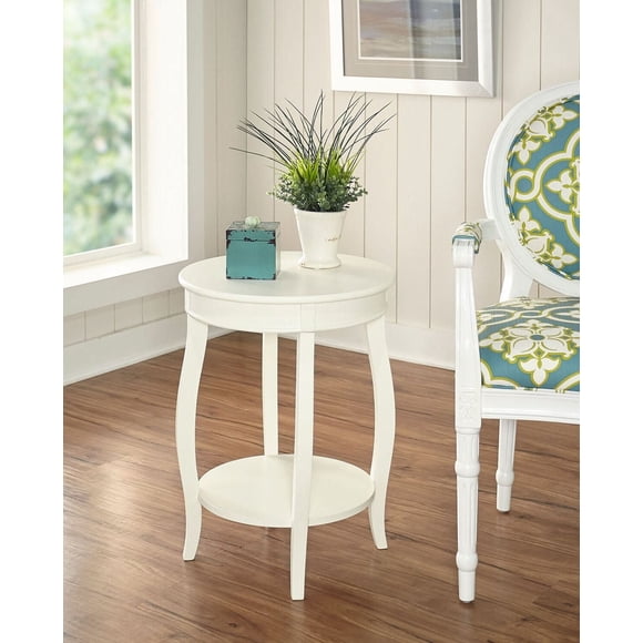 Powell White Round Table with Shelf