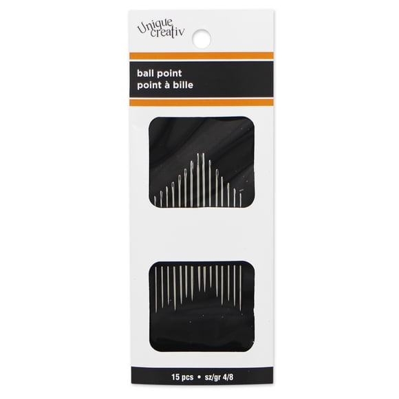 UNIQUE CREATIV aiguilles à main à pointe bille, assortiment tailles 4/8, 15 pièces