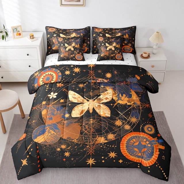 YST , Contes de Fées, Ensemble de Douillette, 7 Pcs, Filles Femmes, Très Grand Lit, Or, Faune, Mandala Floral, Fête Groovy